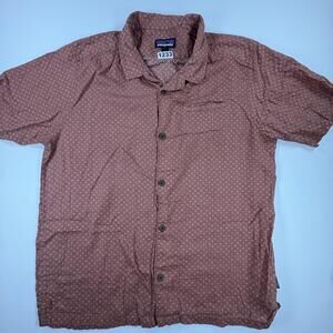 Patagonia Shirt Mens Large Pink Geometric Short Sleeve Button Up Hemp Casual